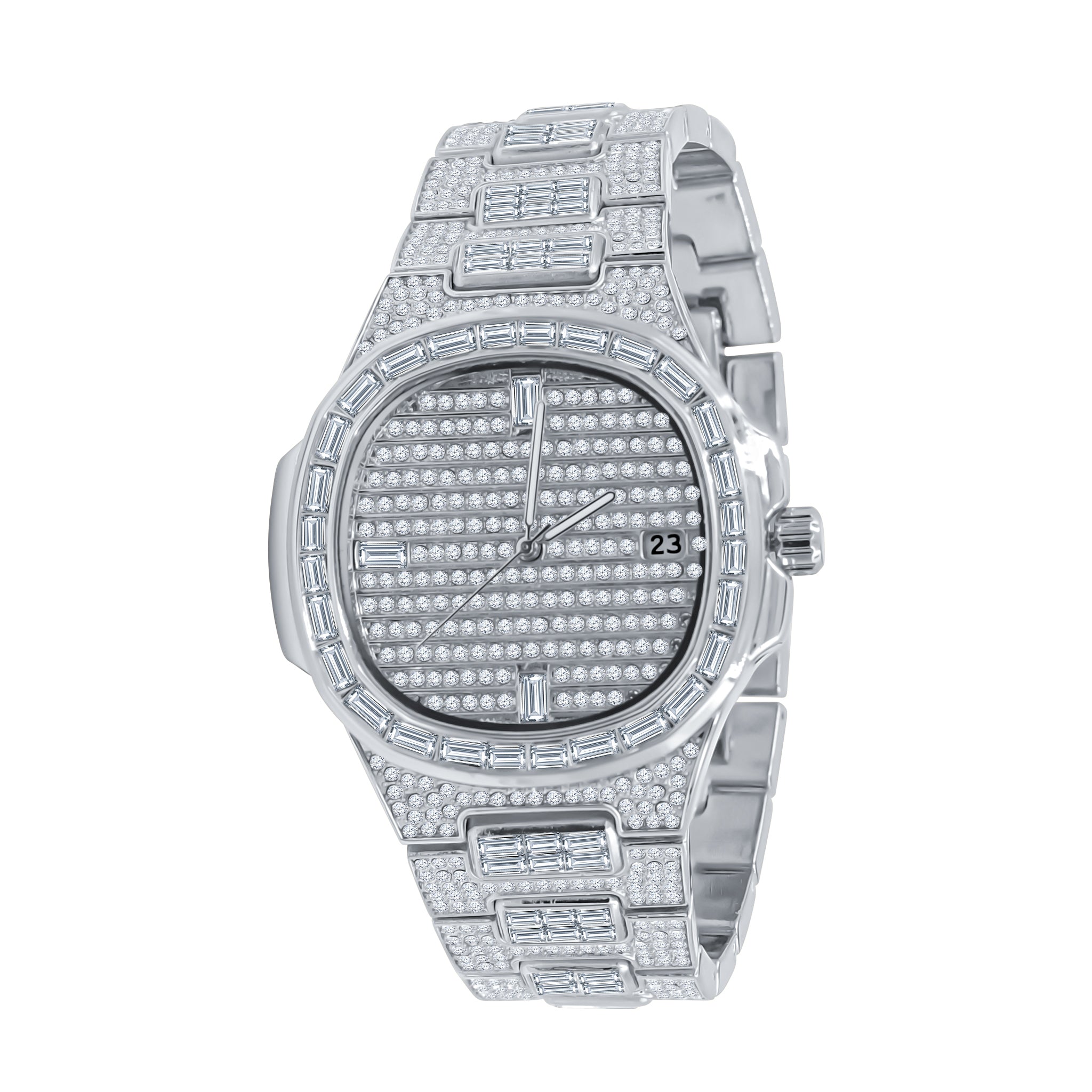 ATTITUDE Hip Hop Metal Watch I 563121 featuring a bling metal design, quartz movement, and adjustable stainless steel links.