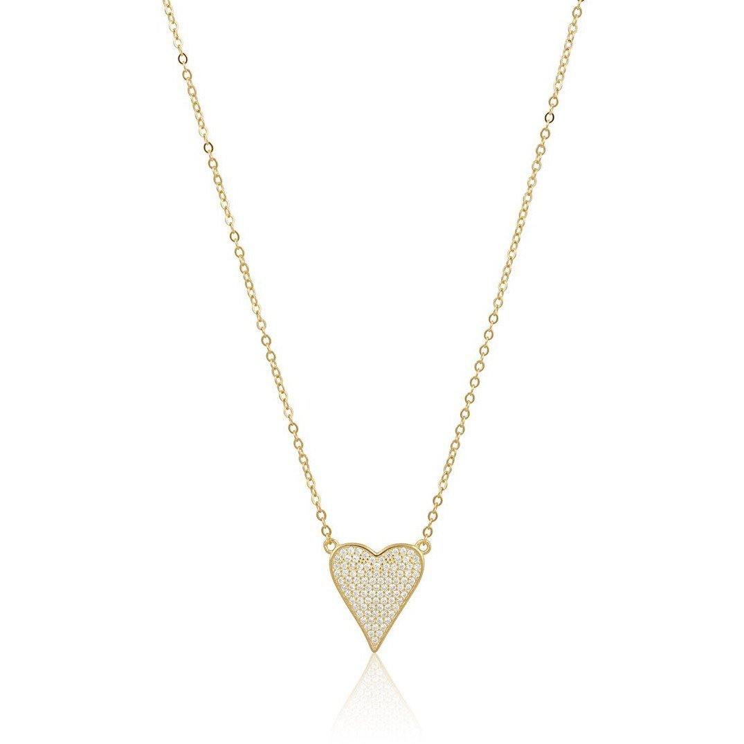 Audrey Heart Necklace featuring a heart pendant, 14k gold plating over sterling silver, and an adjustable chain.