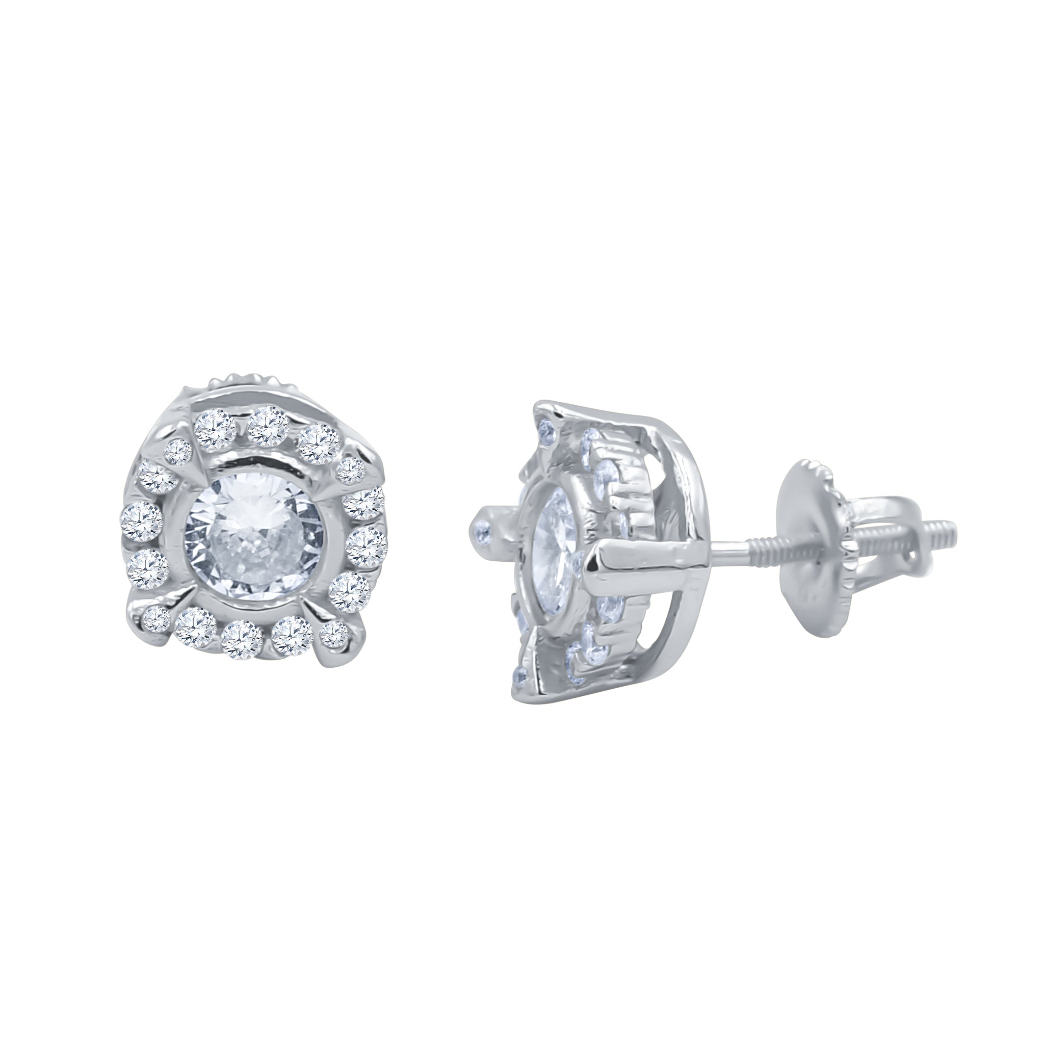 AUREUS Silver Ear Jewels featuring floral design with cubic zircon stones set in 925 sterling silver, elegantly displayed on a white background.