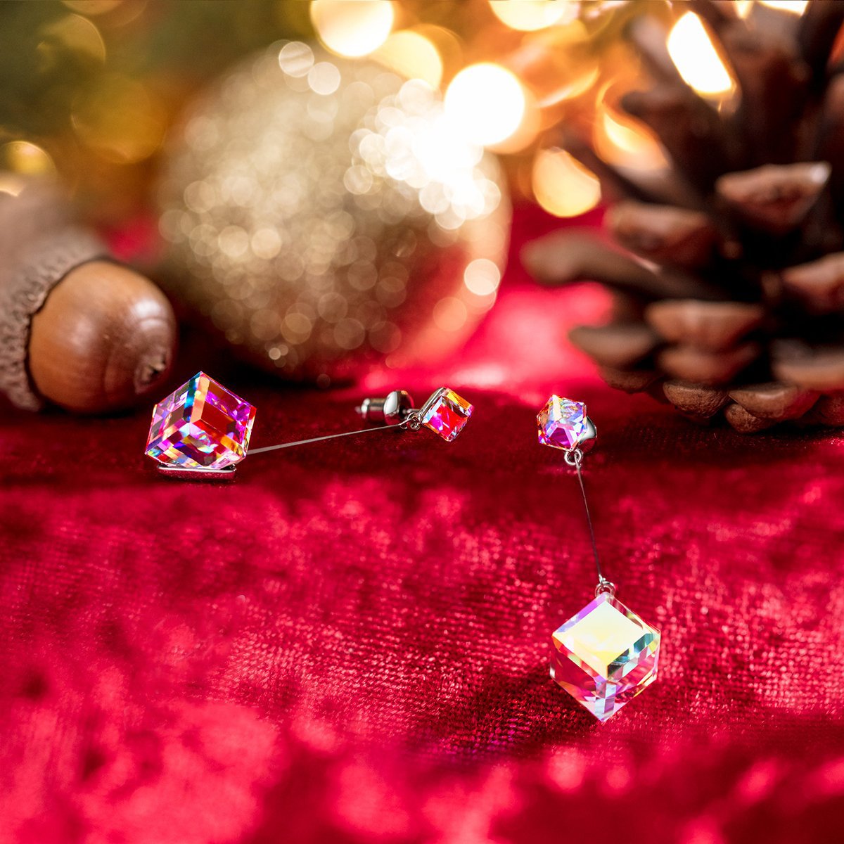 Aurora Borealis Northern Lights Earring and Necklace Set featuring Austrian crystals and 18K white gold plating, elegantly displayed in a luxe gift box.