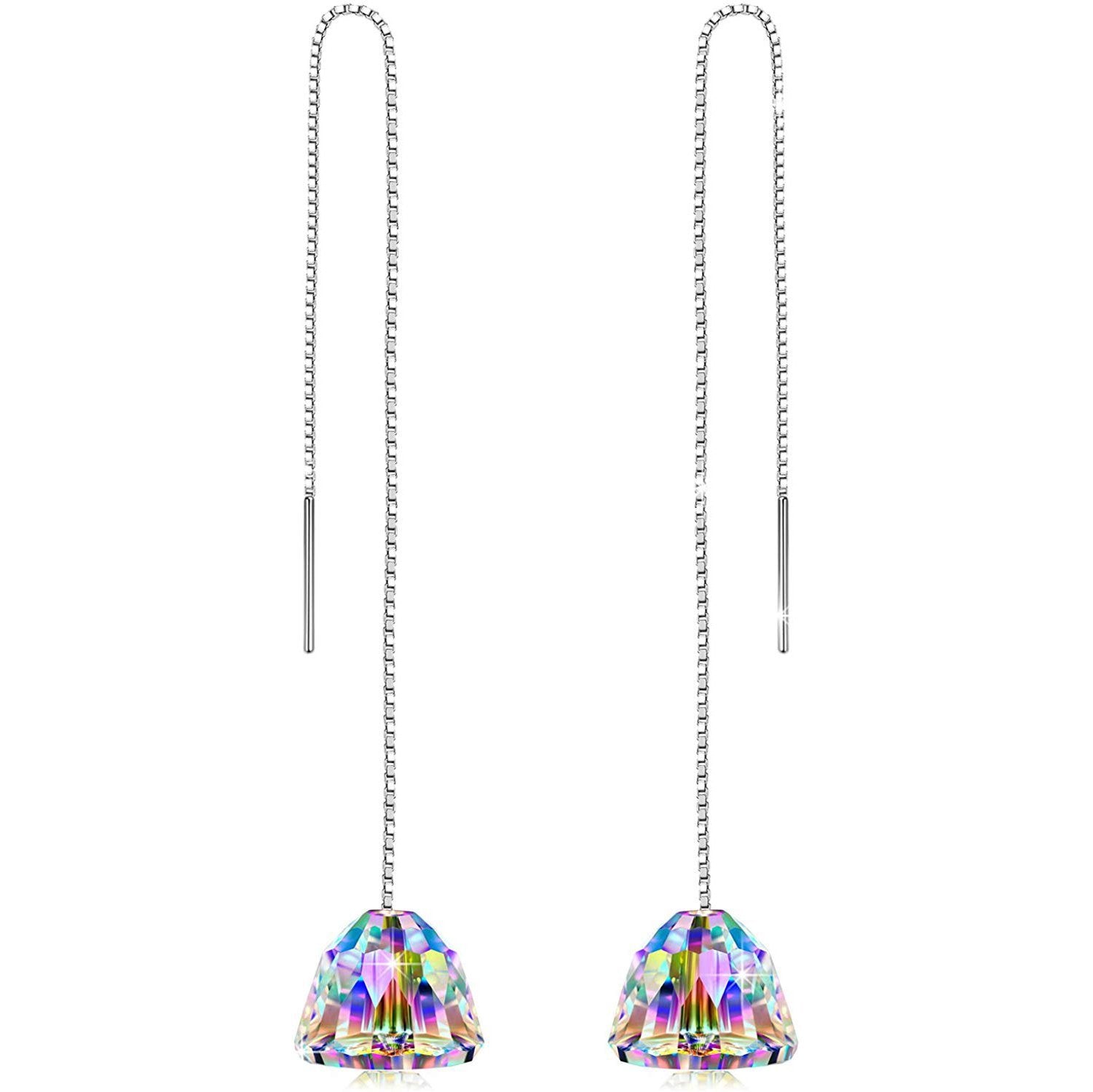 Aurora Borilles Chandelier Drop Earrings featuring 18K white gold plating and Austrian crystals, elegantly designed in Italy.