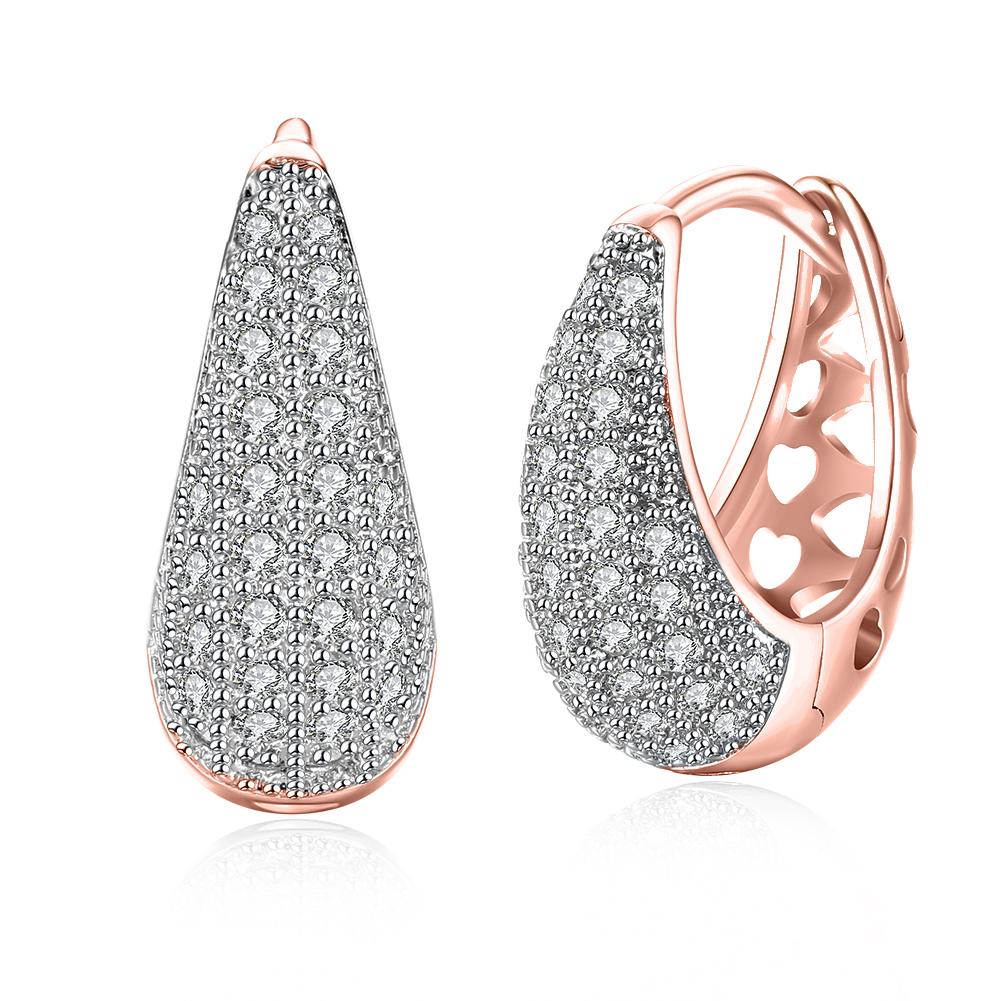 Austrian Crystal Micro-Pav'e Pear Shaped Teardrop Huggies in 18K gold plating, showcasing their elegant design and sparkling crystals.