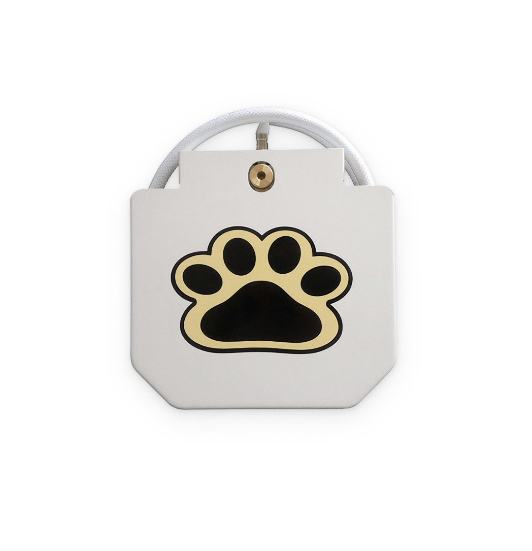 A sturdy Automatic Outdoor Dog Water Fountain with a paw-print pedal, designed for dogs to self-serve water outdoors.