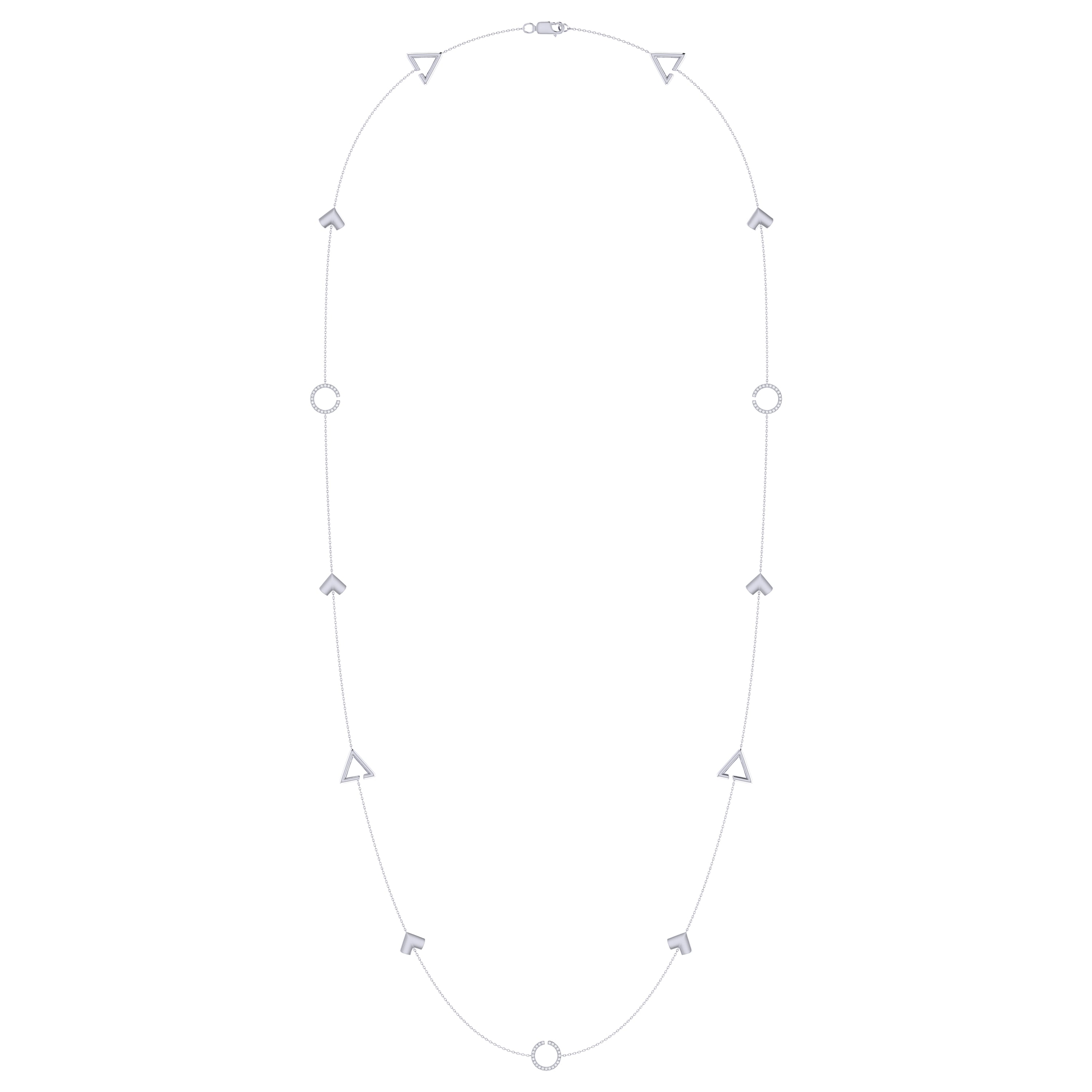 Avani Skyline Geometric Layered Diamond Necklace in Sterling Silver featuring a cable chain and sparkling diamonds.