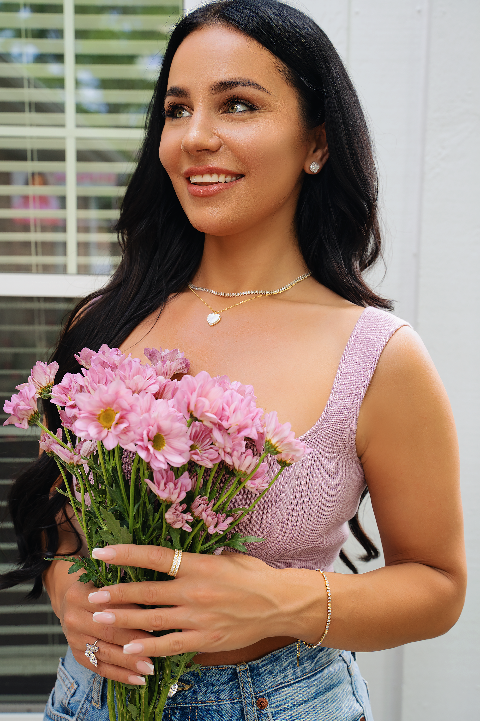 AYANA Tennis Choker necklace featuring round brilliant cut zircons and 18k gold plated stainless steel, elegantly designed for a close fit around the neck.