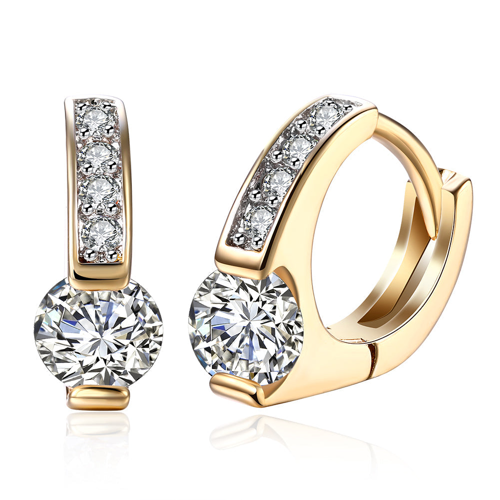 Baby Cut Square Huggie Earring in 18K Gold Plated with Crystals, showcasing a modern design with sparkling crystals.