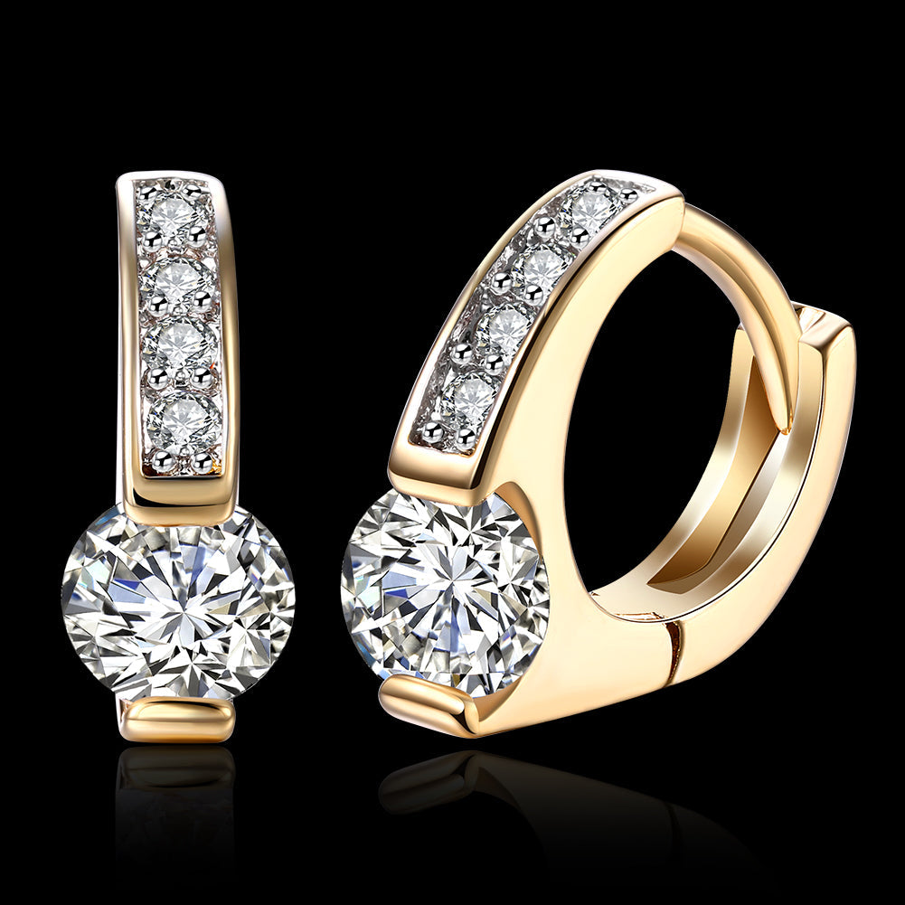 Baby Cut Square Huggie Earring in 18K Gold Plated with Crystals, showcasing a modern design with sparkling crystals.