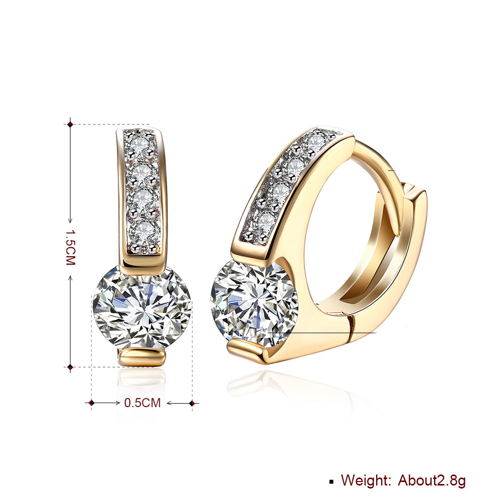 Baby Cut Square Huggie Earring in 18K Gold Plated with Crystals, showcasing a modern design with sparkling crystals.