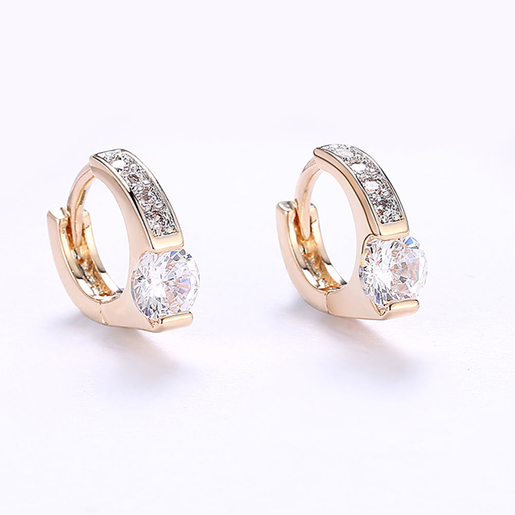 Baby Cut Square Huggie Earring in 18K Gold Plated with Crystals, showcasing a modern design with sparkling crystals.