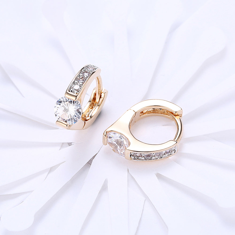 Baby Cut Square Huggie Earring in 18K Gold Plated with Crystals, showcasing a modern design with sparkling crystals.