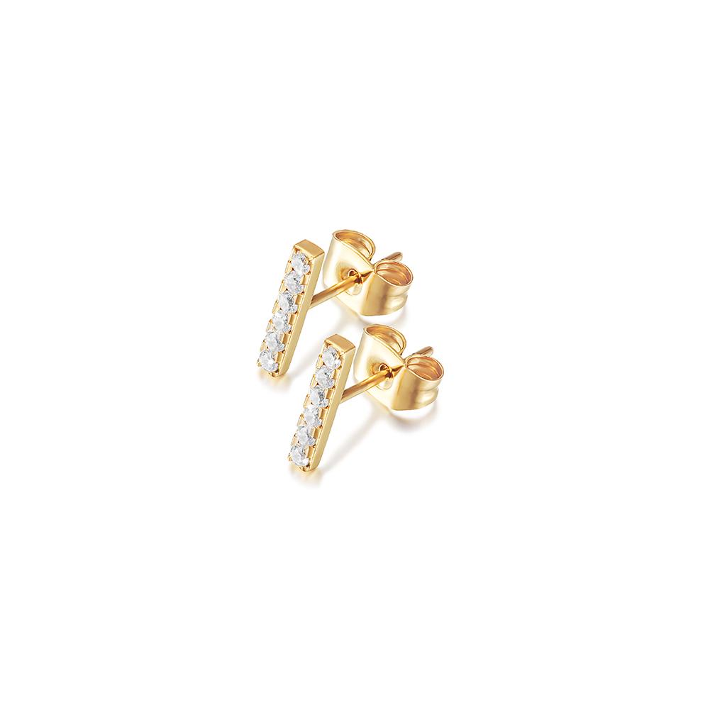 Elegant BAR CZ Stud Earrings made from surgical stainless steel with gold plating, showcasing a modern design.