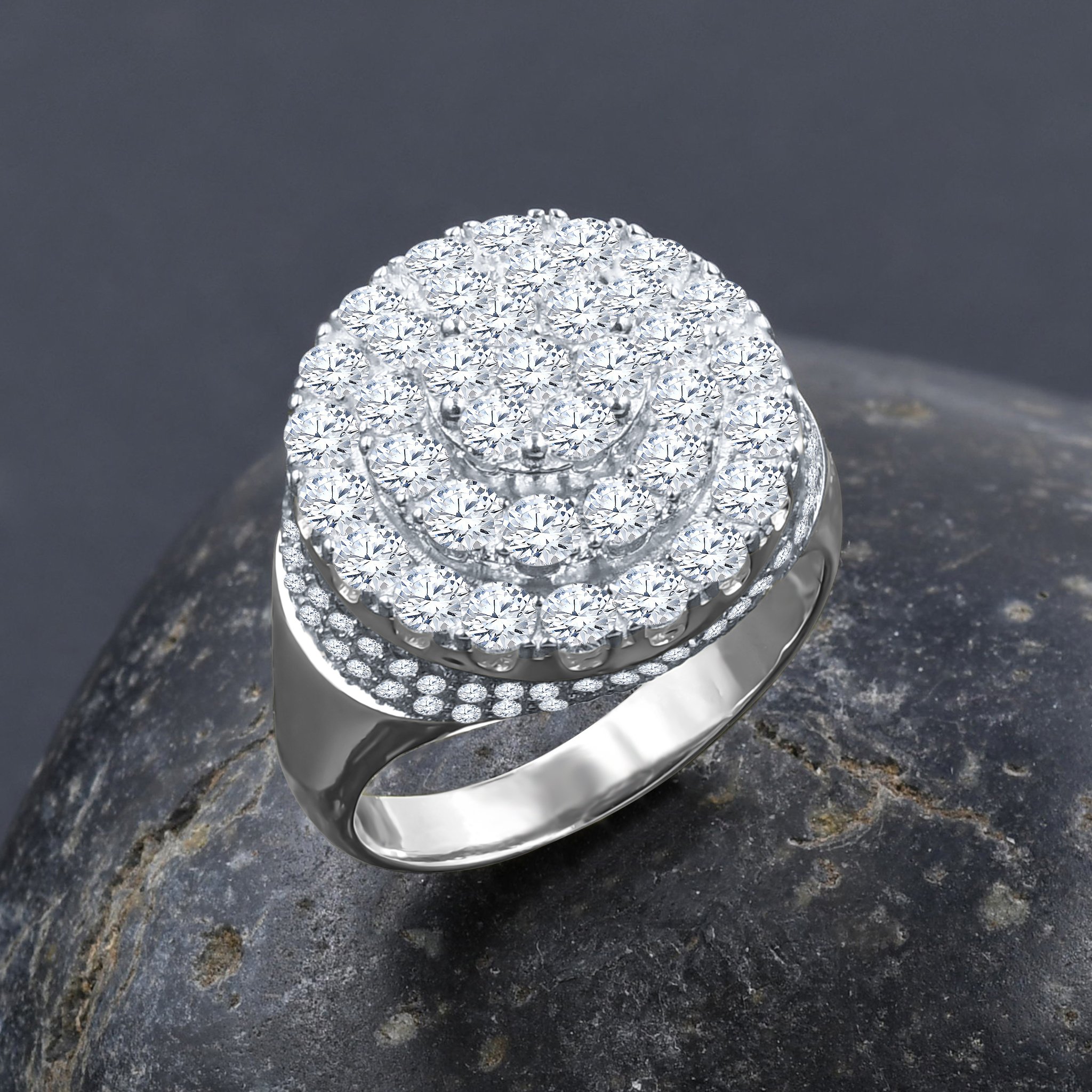 Baroque Silver Ring featuring micro cubic zirconia stones set in 925 sterling silver, showcasing an elegant and timeless design.