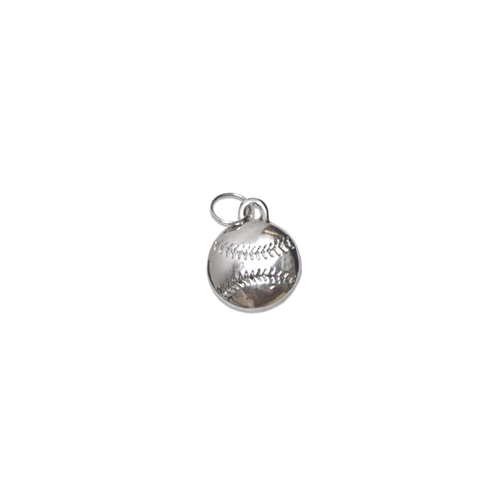 A silver-colored 3/4 inch baseball charm with realistic texture, perfect for jewelry.