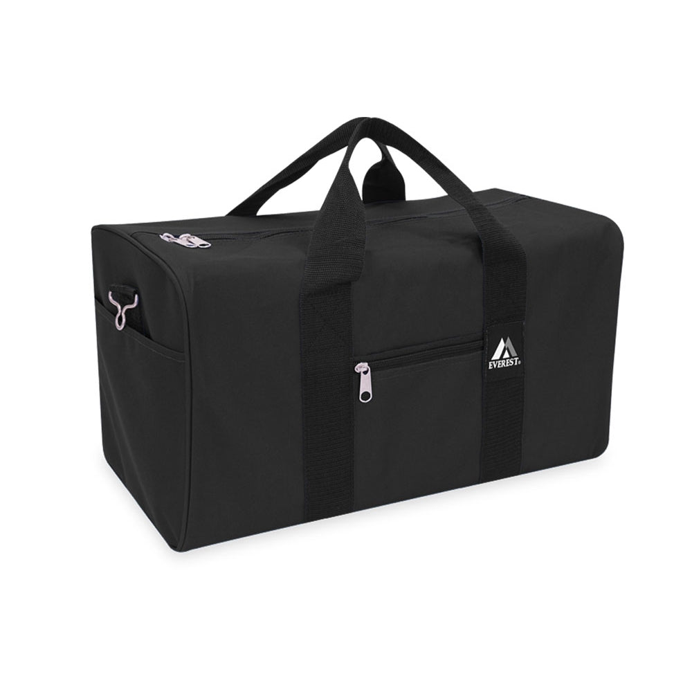 Basic Gear Duffel Bag in black with dual zippered compartments and adjustable shoulder strap.