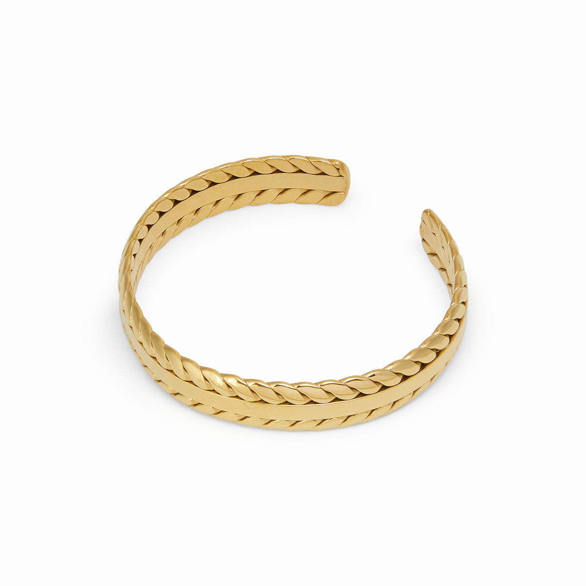 Basma Woven Leaves Bangle featuring intricate woven design and 18k gold plating.