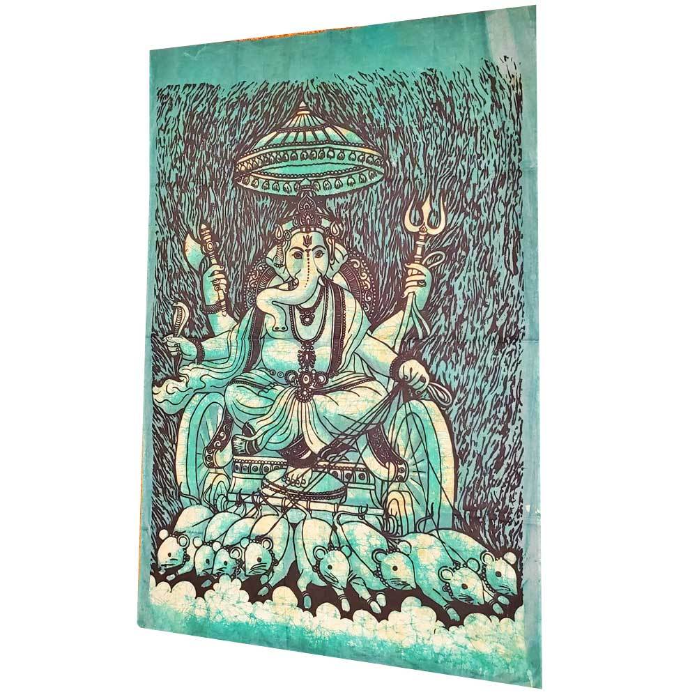 Batik Cotton Fabric Krauncha Ganesha Wall Decor Banner Tapestry showcasing intricate designs and vibrant colors, perfect for cultural home decor.