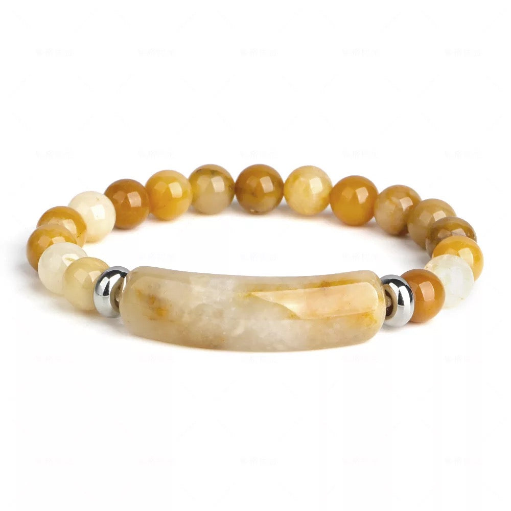 A stylish unisex beaded bracelet featuring a natural gemstone bar, perfect for wrist sizes 17-19cm.