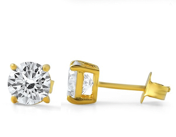 BEAM Gold CZ Earrings featuring sparkling cubic zirconia in a stylish bezel setting, elegantly packaged in a five-pack.