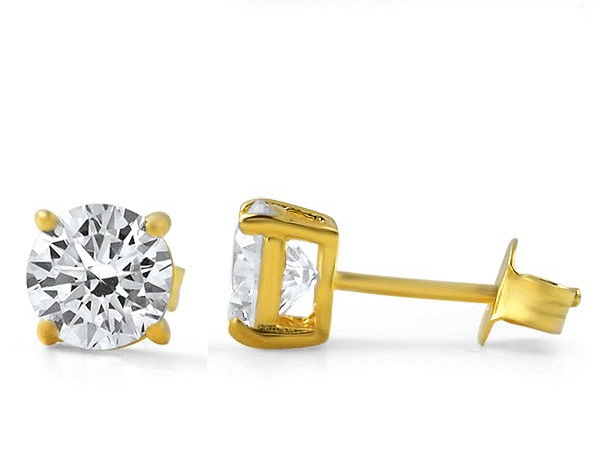 BEAM Gold CZ Earrings featuring sparkling cubic zirconia in a stylish bezel setting, elegantly packaged in a five-pack.