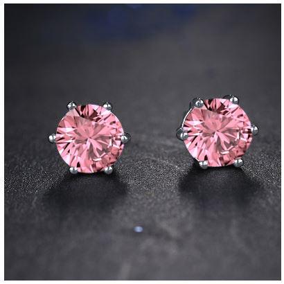 BEAM Pink CZ Earrings featuring AAA quality cubic zirconia in a round shape, elegantly packaged in a poly bag.