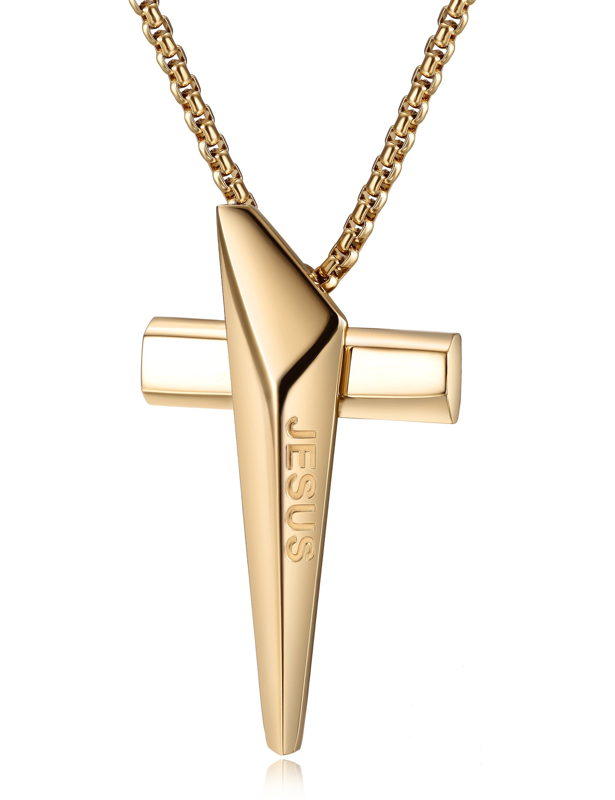 A beautiful BELIEF CROSS NECKLACE made of 316L surgical stainless steel with 14K gold PVD plating, showcasing a cross pendant.