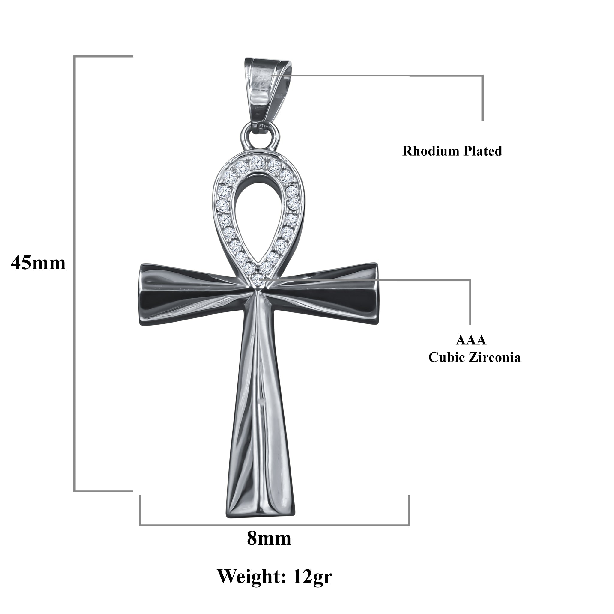 BENDECIR Pendant featuring a uniquely shaped cross design adorned with sparkling cubic zirconia stones, crafted from durable stainless steel.