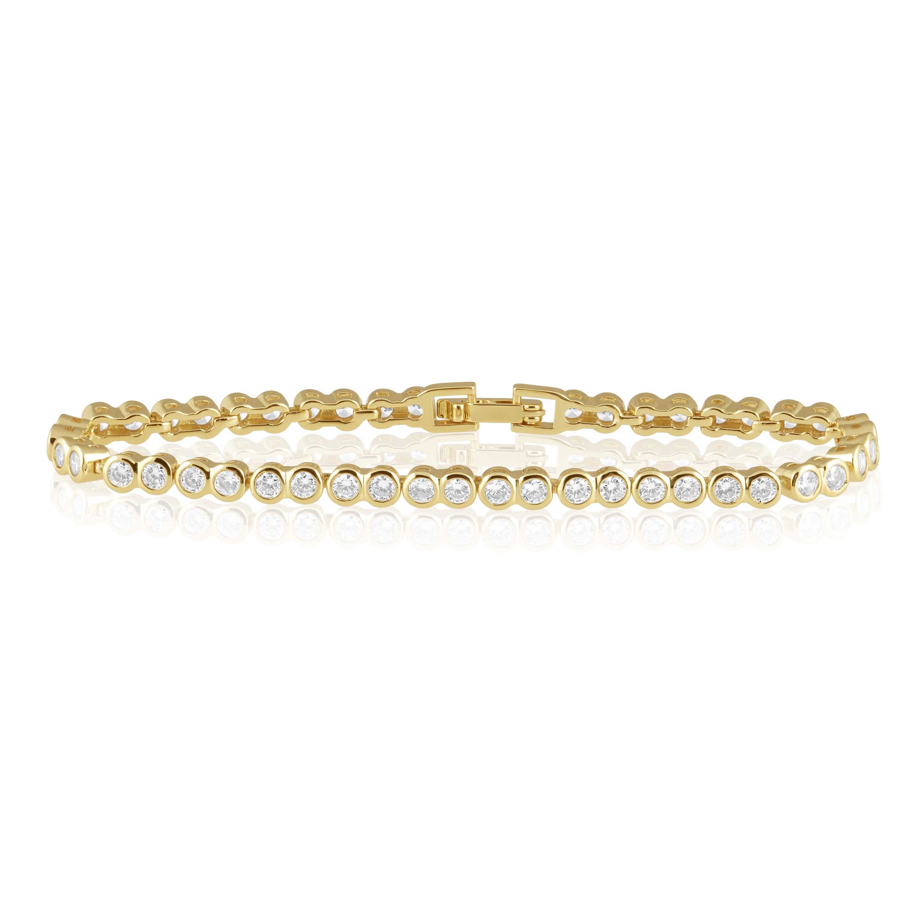 Elegant Bezel Tennis Bracelet featuring sparkling cz stones in a classic design.