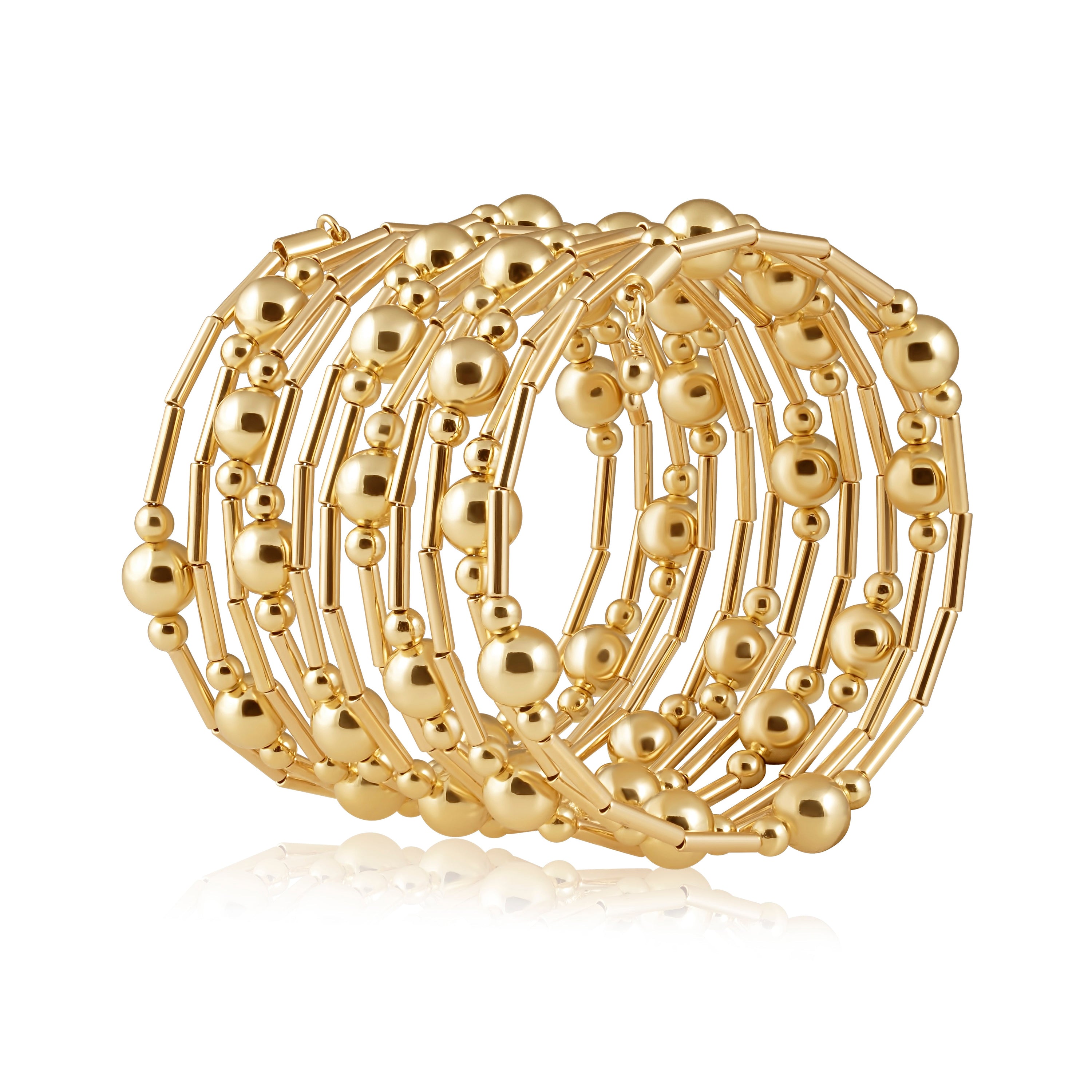 Bianca Wrap Bracelet featuring gold-filled beads in a multi-wrap design, handmade in Brazil.