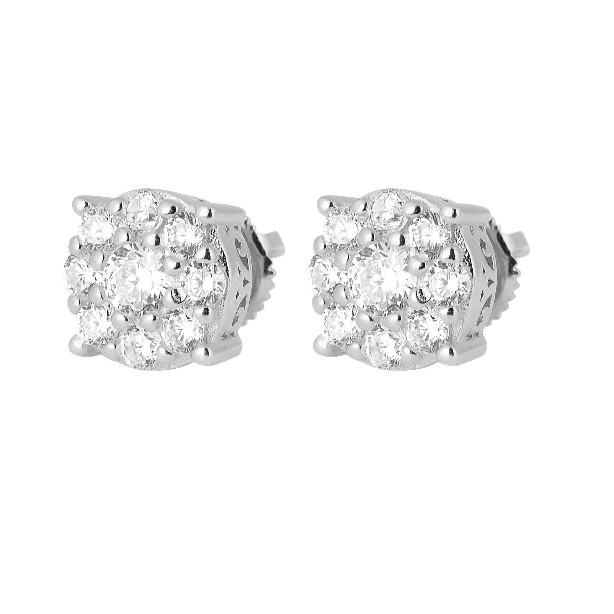 BIBELOT 925 Earring featuring a round flower pattern with sparkling cubic zircon stones set in sterling silver.