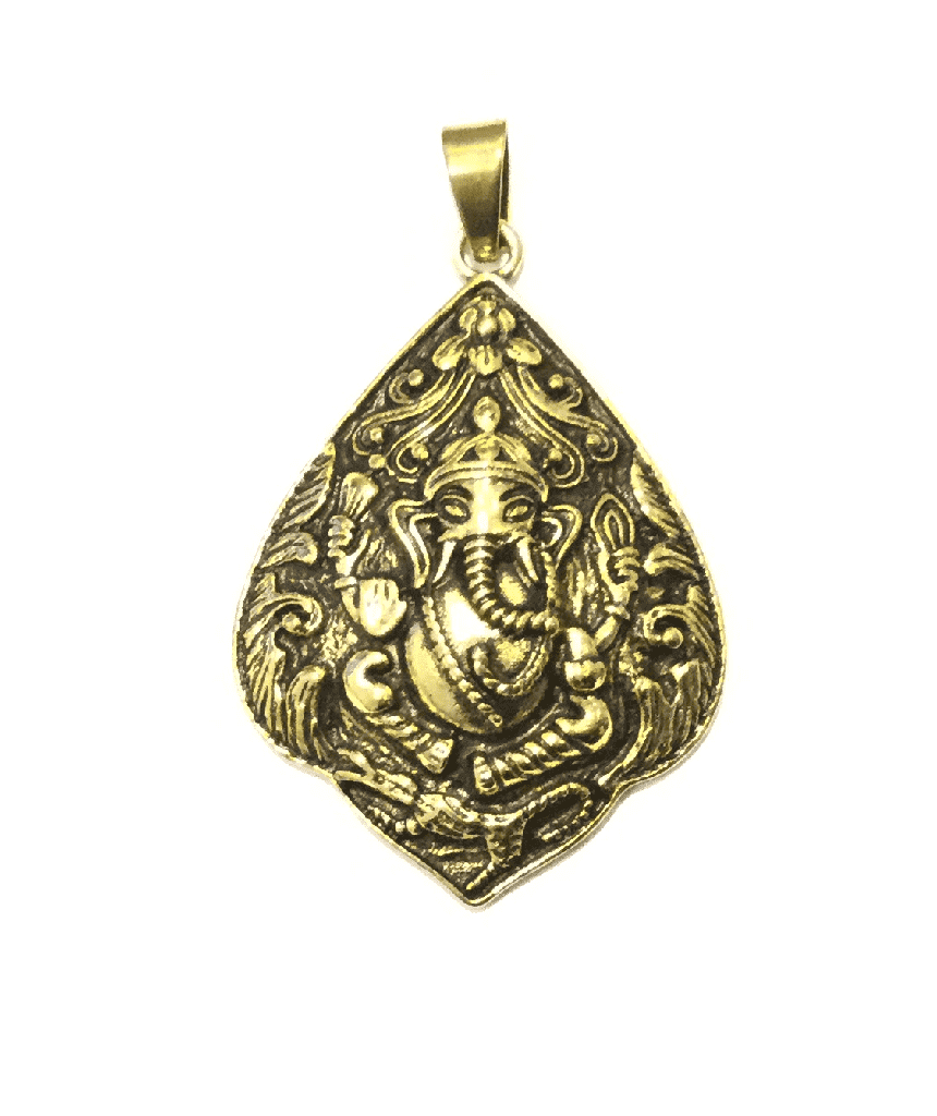 Big Ganesha Pendant in gold color, crafted from brass, depicting the Hindu elephant God Ganesh, perfect for festivals and daily wear.