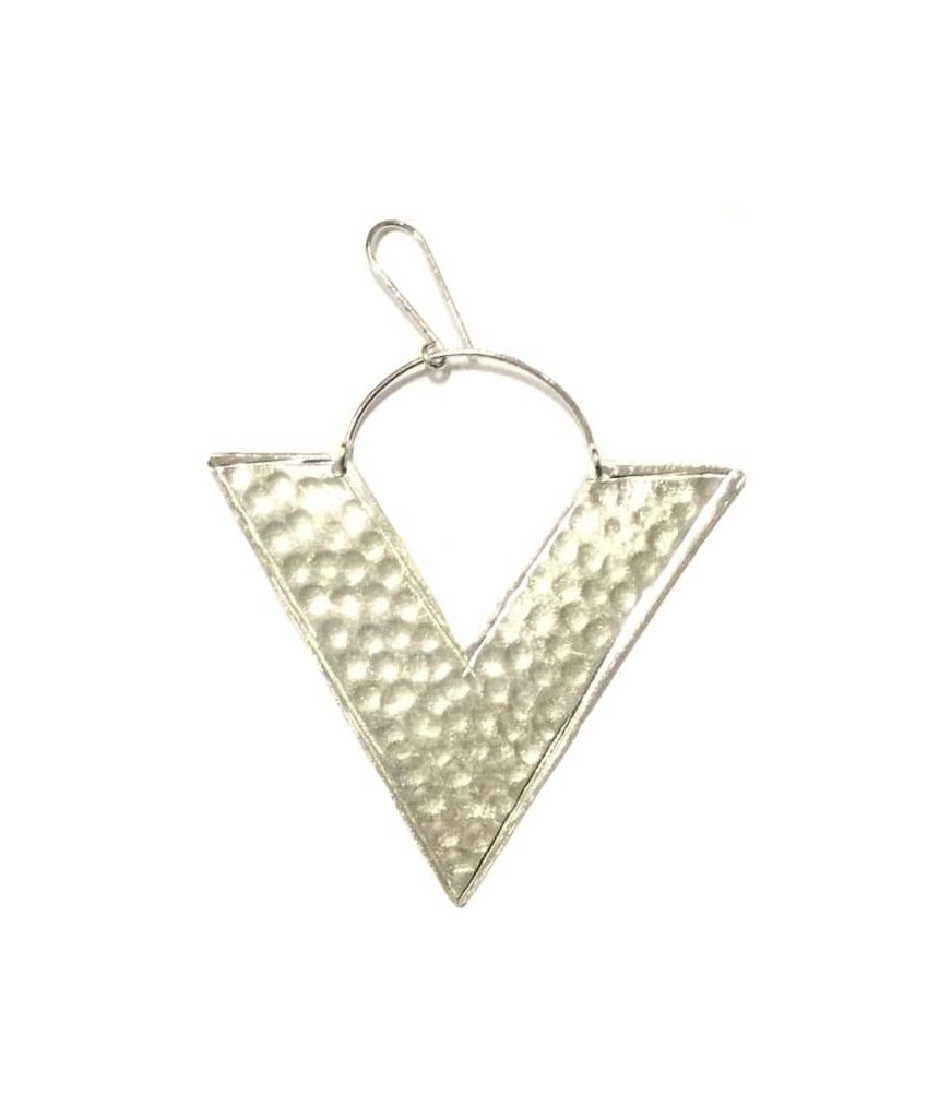 A pair of handmade Big Triangle Earrings featuring a unique geometric design, crafted from brass and silver plating, perfect for festivals and everyday wear.