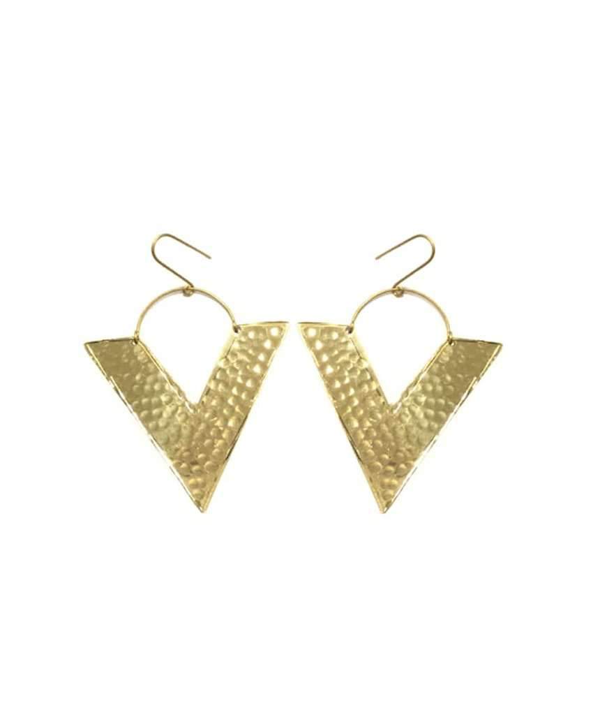 A pair of handmade Big Triangle Earrings featuring a unique geometric design, crafted from brass and silver plating, perfect for festivals and everyday wear.