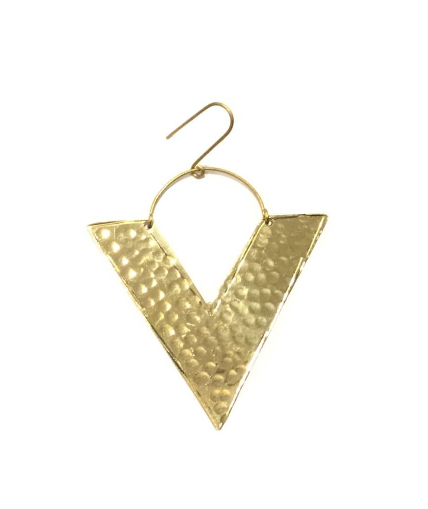 A pair of handmade Big Triangle Earrings featuring a unique geometric design, crafted from brass and silver plating, perfect for festivals and everyday wear.