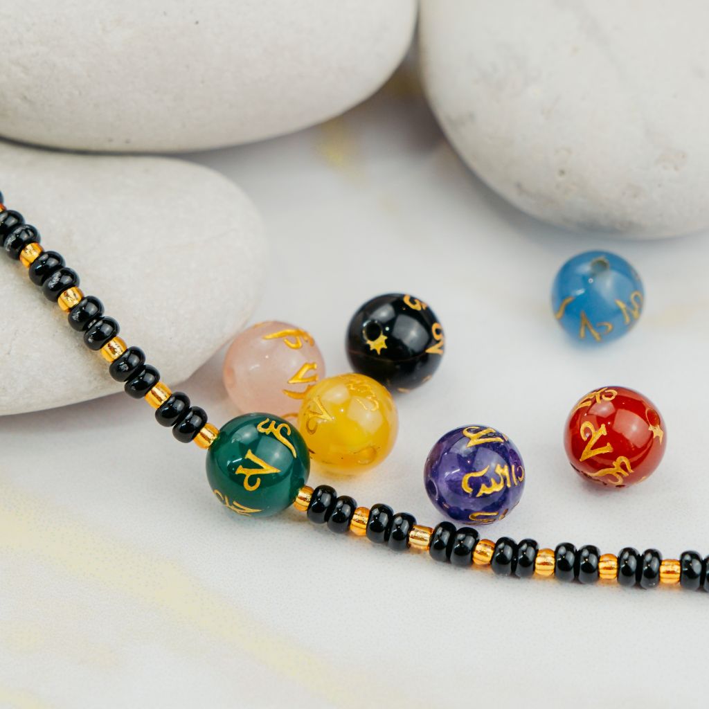 Black Bead Buddhist Tibetan Prayer Monk OM Mantra Nazaria Bracelet with intricate prayer beads and a minimalist design.