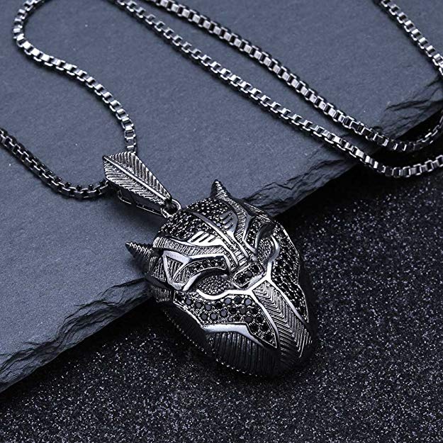 Black Iced Out Crystal Pav'e Panther Pendant Necklace featuring a black panther design with sparkling black crystals and a durable box chain.