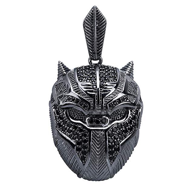 Black Iced Out Crystal Pav'e Panther Pendant Necklace featuring a black panther design with sparkling black crystals and a durable box chain.