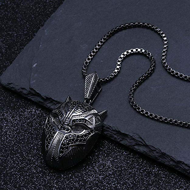 Black Iced Out Crystal Pav'e Panther Pendant Necklace featuring a black panther design with sparkling black crystals and a durable box chain.