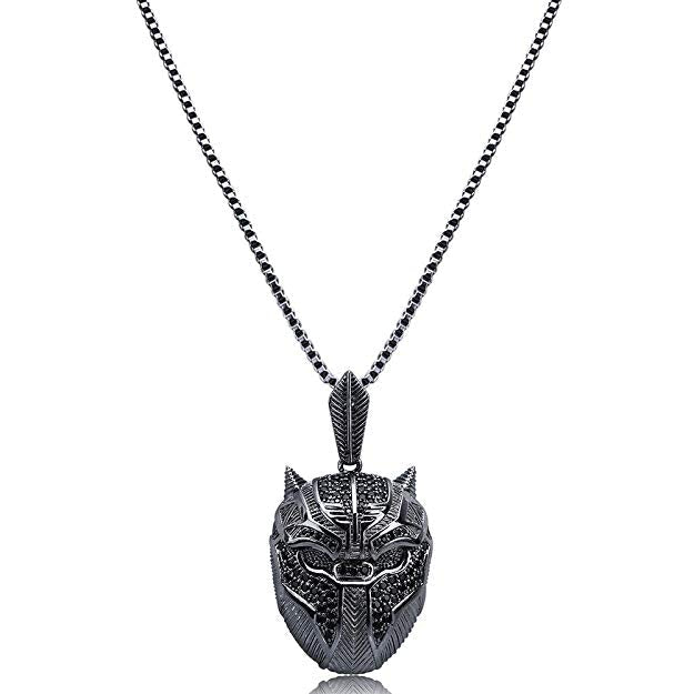 Black iced out crystal pav'e panther pendant necklace with box chain, showcasing a luxurious design and high-quality craftsmanship.