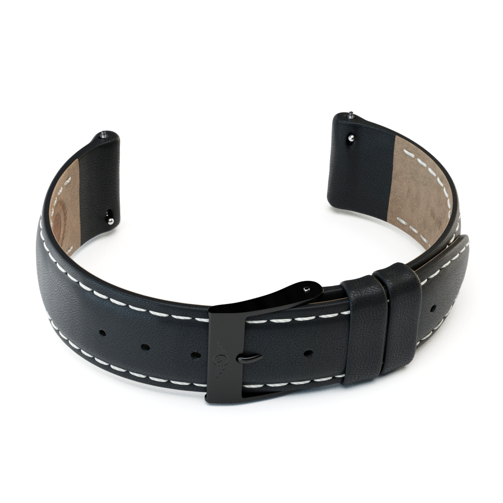 Black Leather - Black Brushed watch strap made from premium full-grain leather with stainless steel fittings.