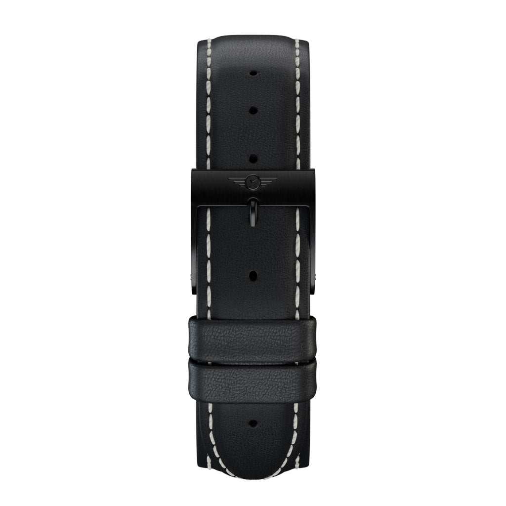 Black Leather - Black Brushed watch strap made from premium full-grain leather with stainless steel fittings.