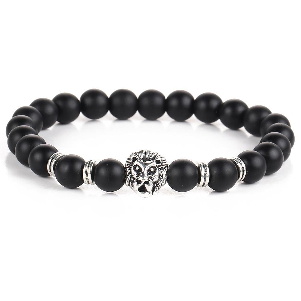 Elegant Black Lion Head Bracelet in 18K White Gold Plating, showcasing intricate design and luxurious finish.