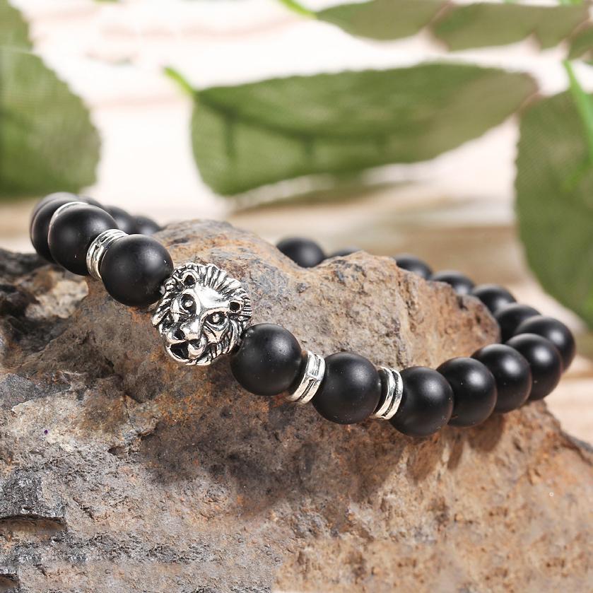 Elegant Black Lion Head Bracelet in 18K White Gold Plating, showcasing intricate design and luxurious finish.