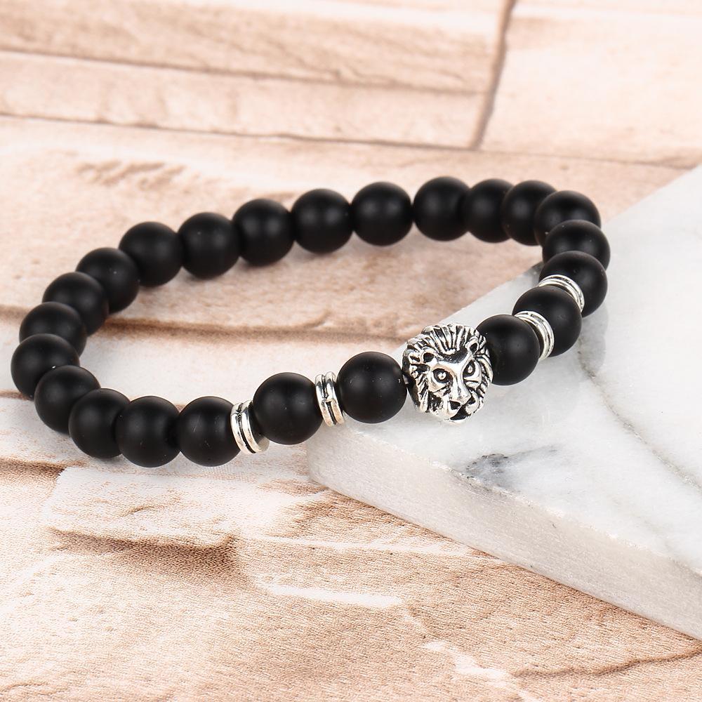 Elegant Black Lion Head Bracelet in 18K White Gold Plating, showcasing intricate design and luxurious finish.