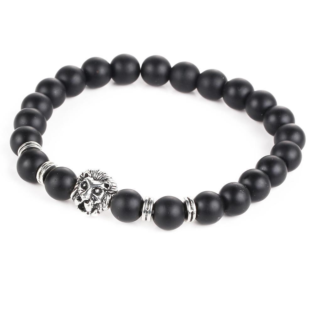 Elegant Black Lion Head Bracelet in 18K White Gold Plating, showcasing intricate design and luxurious finish.