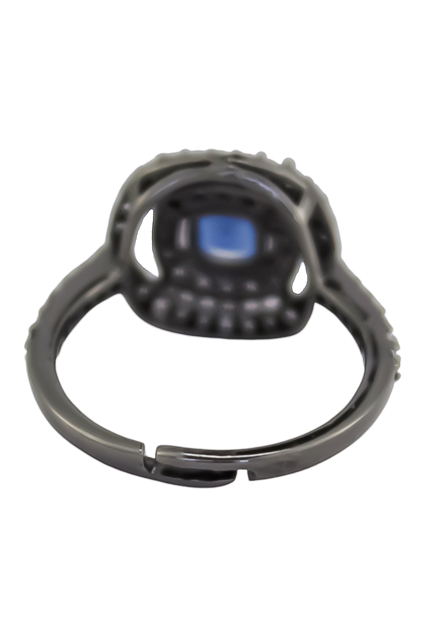 Elegant Black Maldives Ring featuring 57 zirconia stones, ruthenium plated, adjustable size, and sustainable craftsmanship.