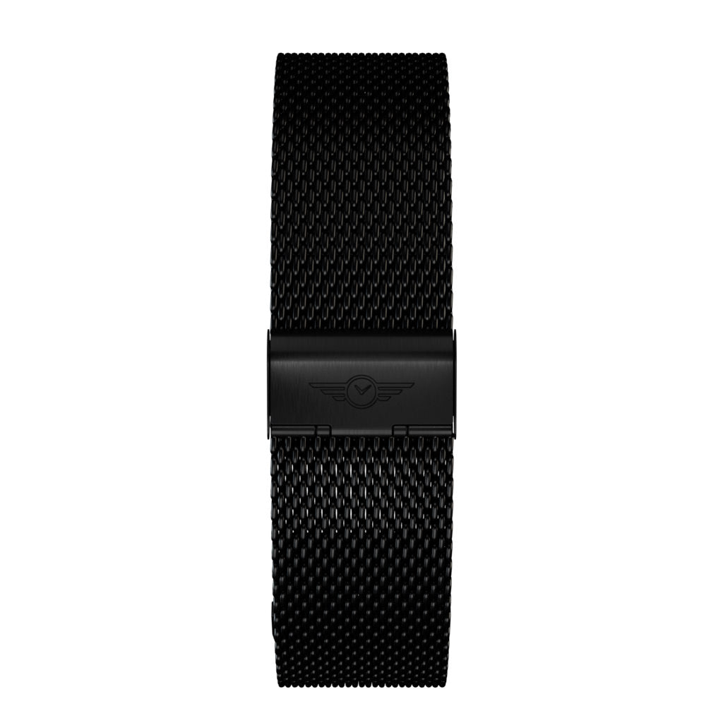 Black Mesh Strap made from 316L stainless steel, featuring a sleek design and adjustable length.