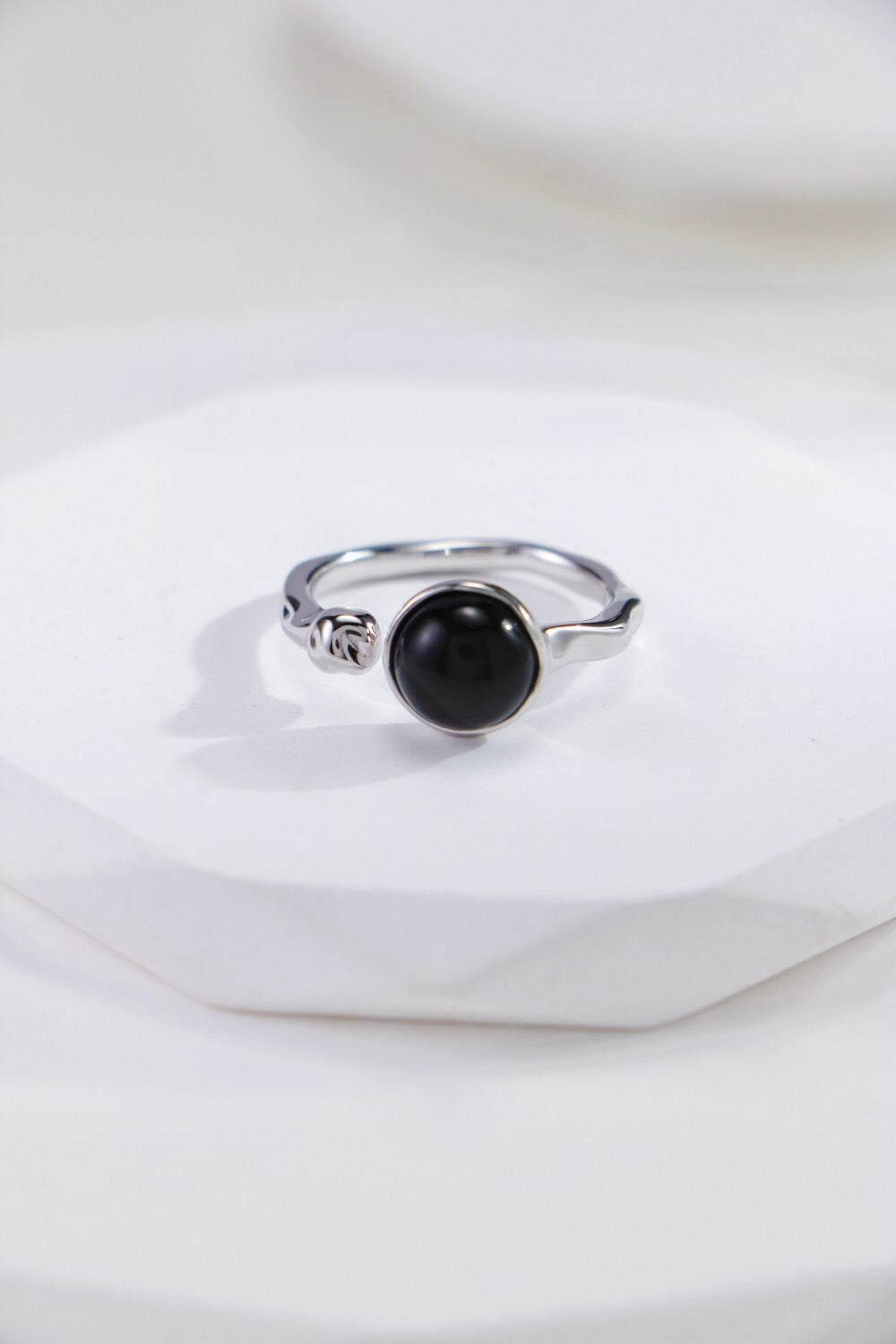 A stunning Black Onyx Open Ring featuring a gold vermeil band, showcasing its elegant design and craftsmanship.