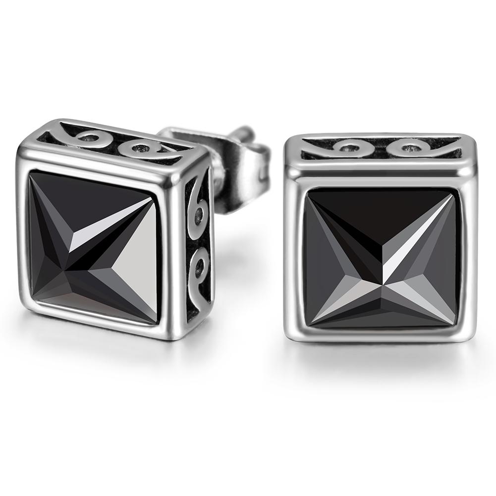 Elegant Black Square CZ Stud Earrings made of surgical stainless steel with gold plating.