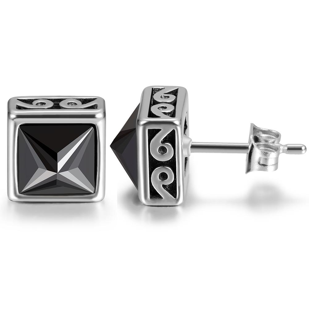 Elegant Black Square CZ Stud Earrings made of surgical stainless steel with gold plating.