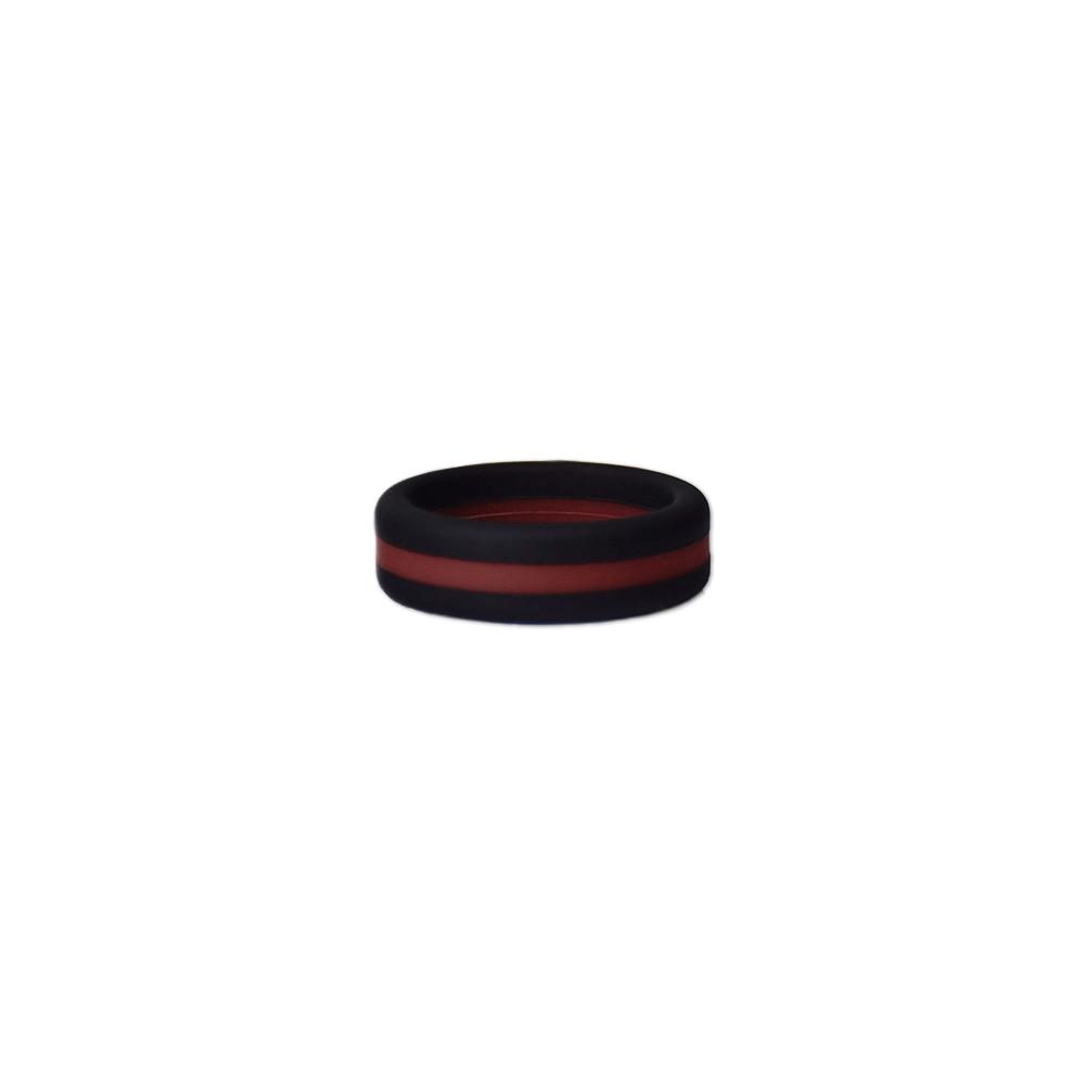 Black and maroon striped silicone ring designed for comfort and durability, perfect for sports fans.